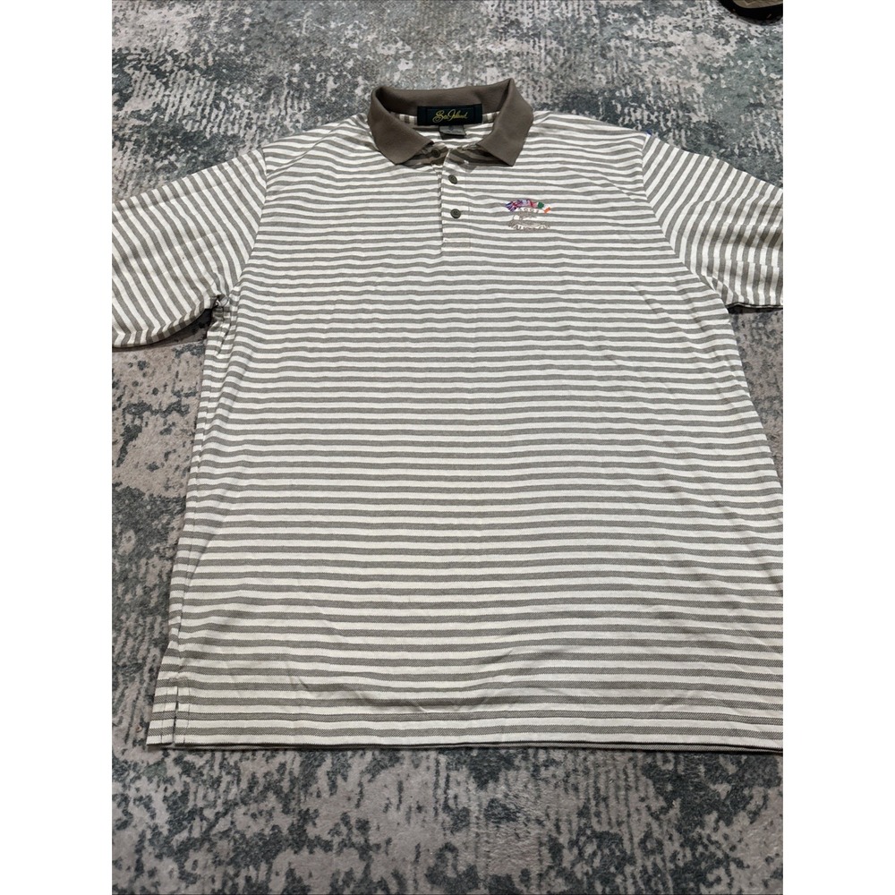 Vintage 2001 Walker Cup Golf Polo Mens XL Sea Island Georgia Striped Tan Cream
